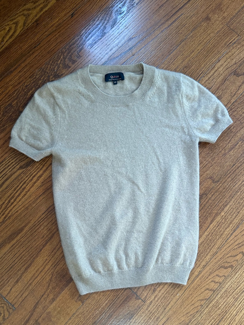 Quince Beige Short-Sleeve Crewneck Sweater